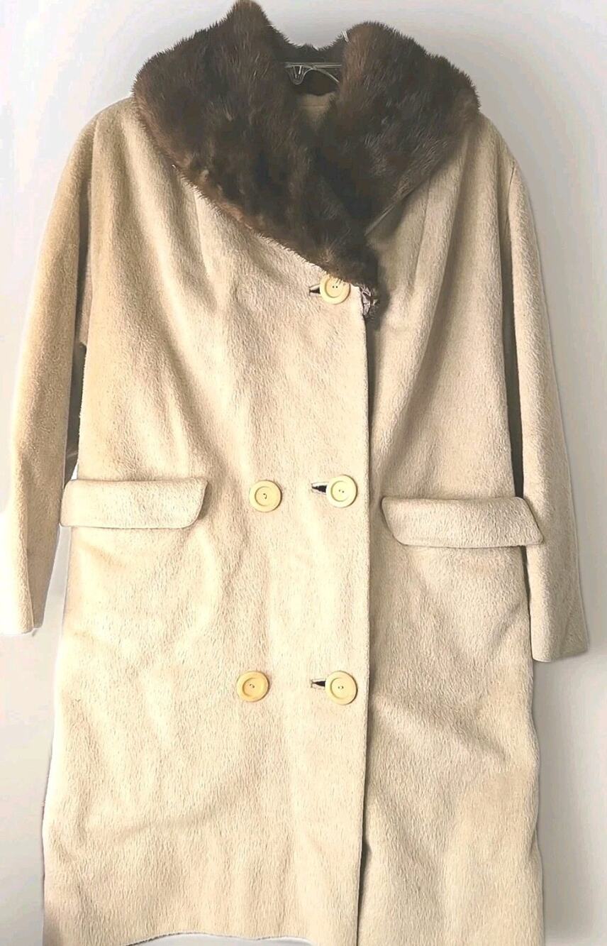 Vintage Golet Mink Collar Swing Coat Cream Double Breasted Good Condition 1950s